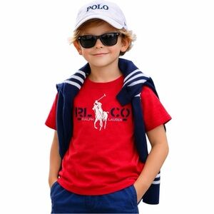 Polo Ralph Lauren Boys 100 % Cotton Red Big Pony Graphic T-Shirt Size 7